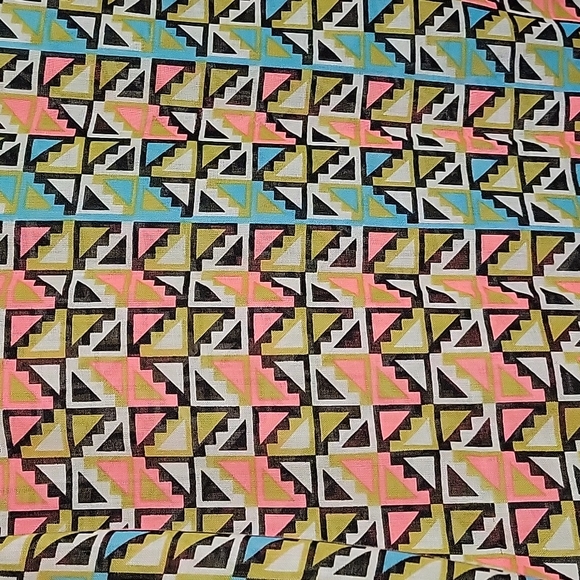 Geometric shape scarf small, blue, coral, tan, black - Picture 2 of 5